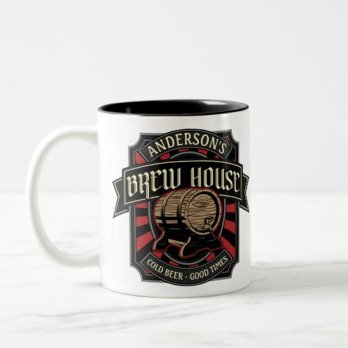 Personalized Brew House Label Beer Brewing Bar Pub Two_Tone Coffee Mug