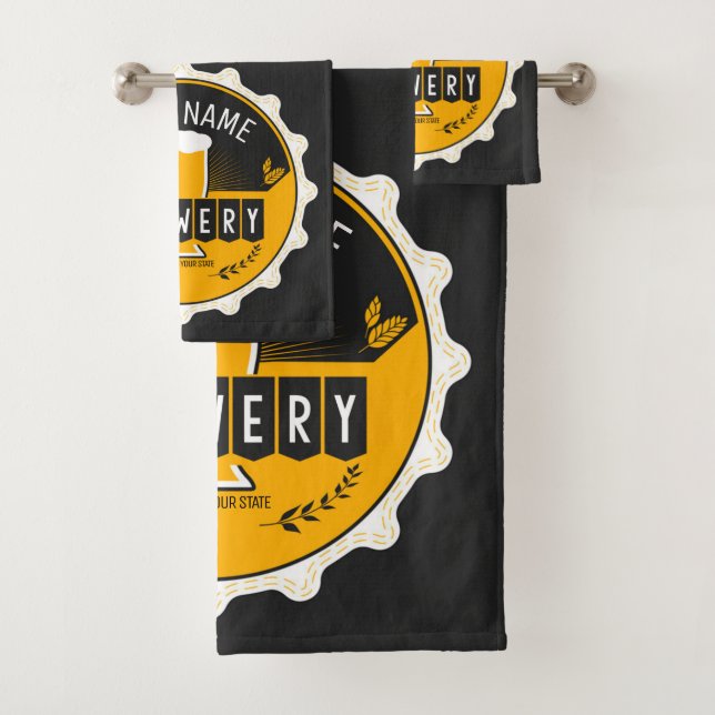 Personalized Brewery Beer Bottle Cap Bar Bath Towel Set (Insitu)