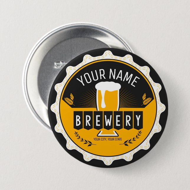 Personalized Brewery Beer Bottle Cap Bar Button (Front & Back)
