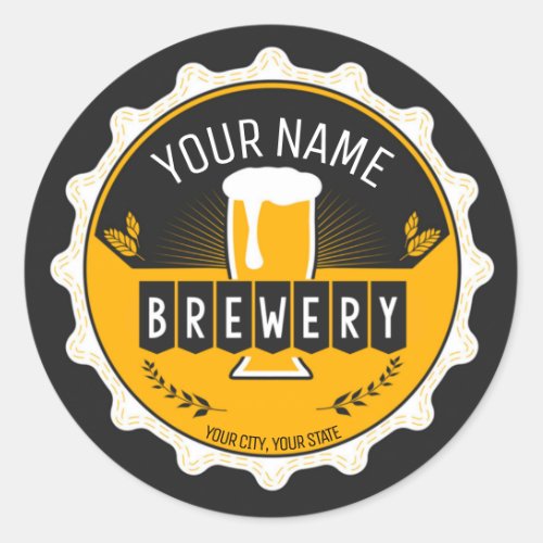 Personalized Brewery Beer Bottle Cap Bar  Classic Round Sticker