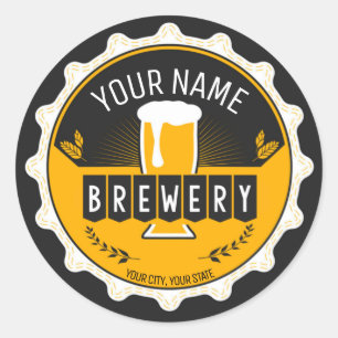 Personalized Brewery Beer Bottle Cap Bar Classic Round Sticker