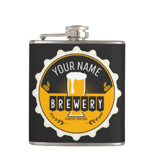 Personalized Brewery Beer Bottle Cap Bar  Flask