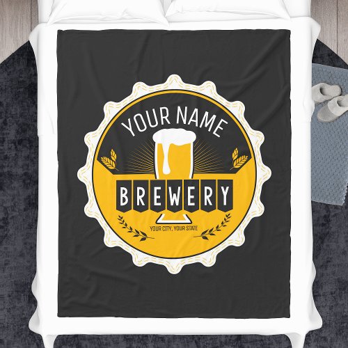Personalized Brewery Beer Bottle Cap Bar Fleece Blanket