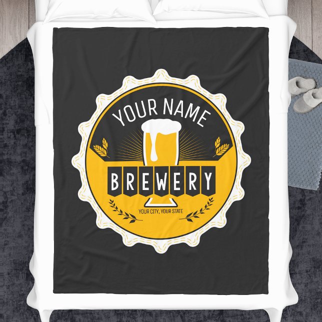 Personalized Brewery Beer Bottle Cap Bar Fleece Blanket (Creator Uploaded)