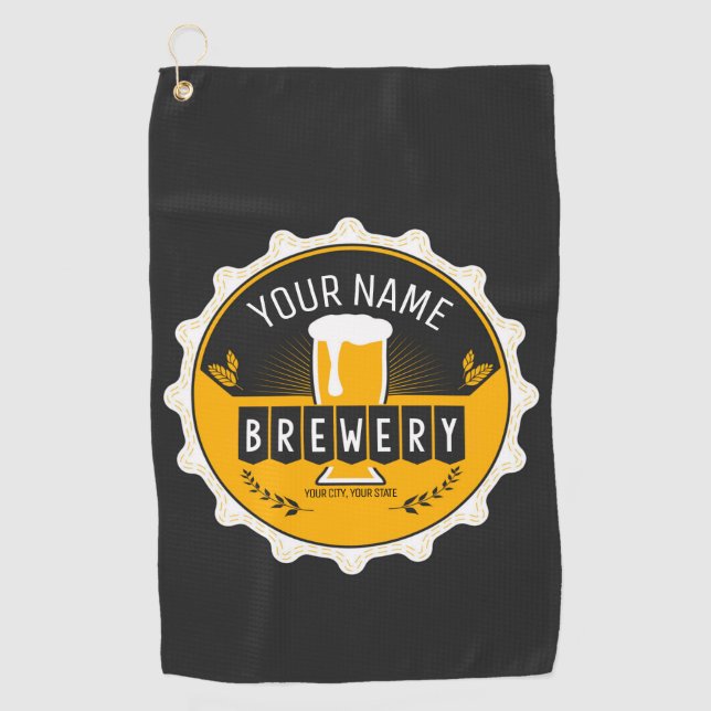 Personalized Brewery Beer Bottle Cap Bar Golf Towel (Front)