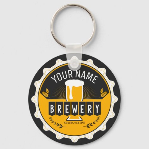 Personalized Brewery Beer Bottle Cap Bar Keychain