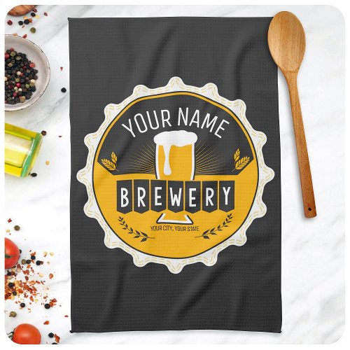Personalized Brewery Beer Bottle Cap Bar Kitchen Towel