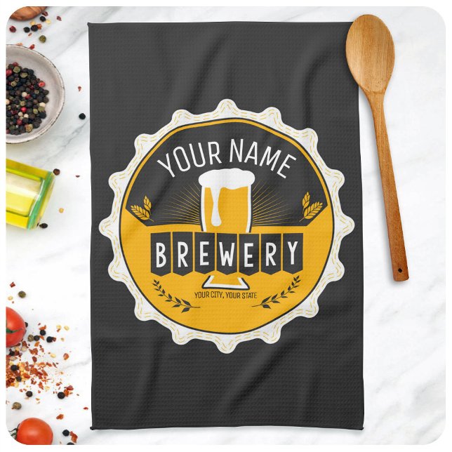 Personalized Brewery Beer Bottle Cap Bar Kitchen Towel (Creator Uploaded)
