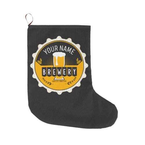 Personalized Brewery Beer Bottle Cap Bar  Large Christmas Stocking