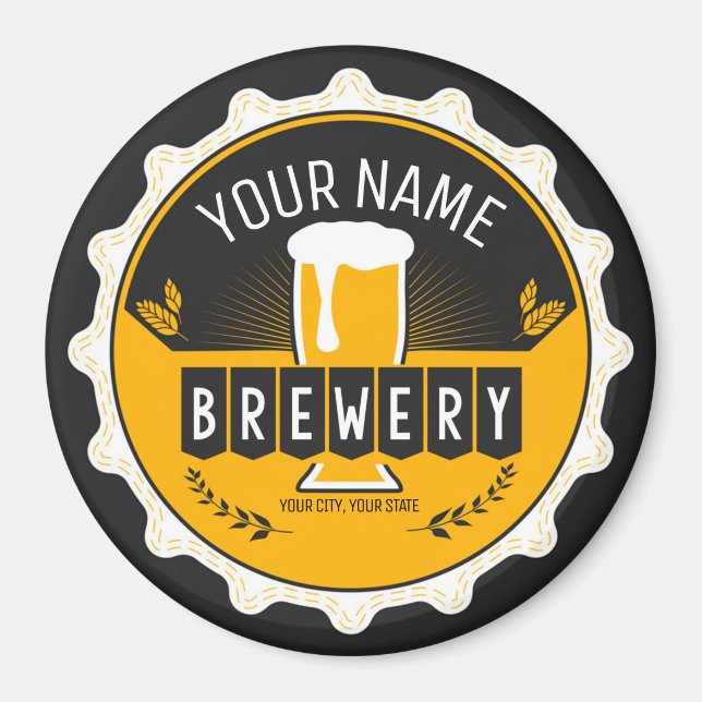 Personalized Brewery Beer Bottle Cap Bar Magnet (Front)
