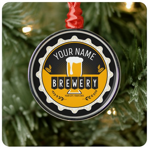 Personalized Brewery Beer Bottle Cap Bar Metal Ornament