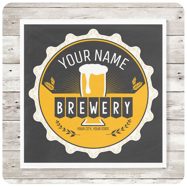 Personalized Brewery Beer Bottle Cap Bar Napkins (Creator Uploaded)