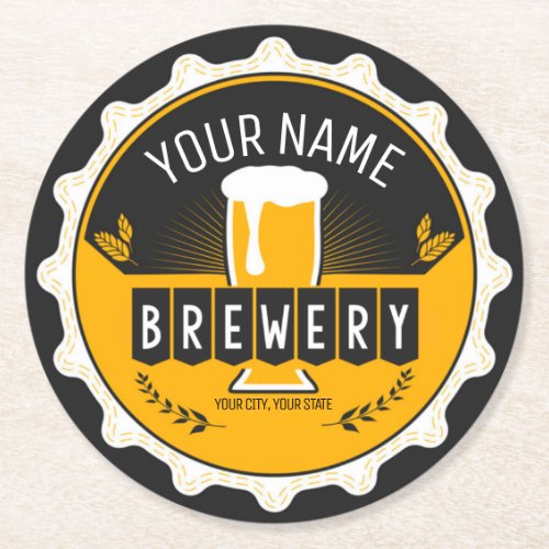 Personalized Brewery Beer Bottle Cap Bar  Round Paper Coaster