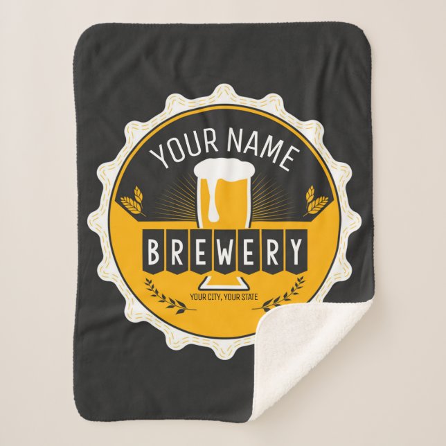 Personalized Brewery Beer Bottle Cap Bar Sherpa Blanket (Front)