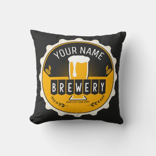 Personalized Brewery Beer Bottle Cap Bar Throw Pillow