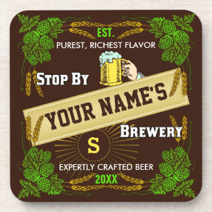 Personalized Brewery: Hops Barley Beer Coaster