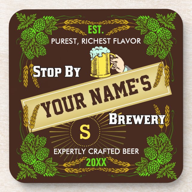 Personalized Brewery: Hops Barley Beer Coaster (Front)