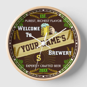 Personalized Brewery Welcome: Hops Barley Beer Clock
