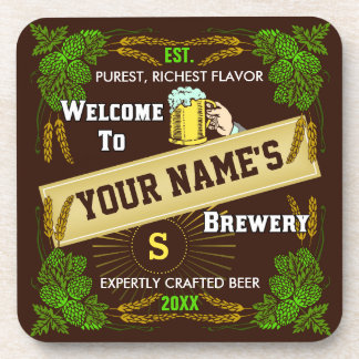 Personalized Brewery Welcome: Hops Barley Beer Coaster
