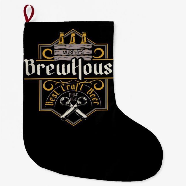 Personalized BrewHouse Best Craft Beer Ale Bar  Large Christmas Stocking (Front)