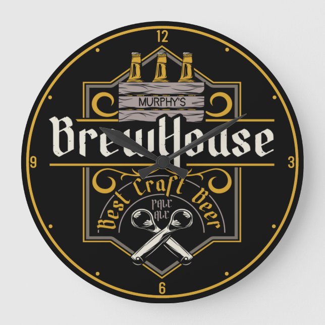Personalized BrewHouse Best Craft Beer Ale Bar  Large Clock (Front)