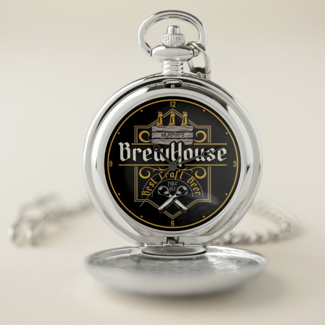 Personalized BrewHouse Best Craft Beer Ale Bar  Pocket Watch (Inside)
