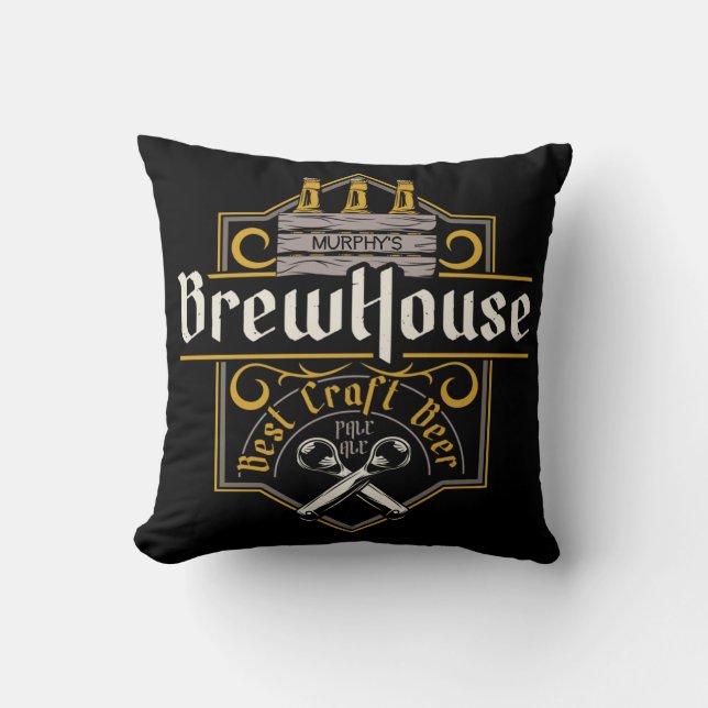 Personalized BrewHouse Best Craft Beer Ale Bar  Throw Pillow (Front)