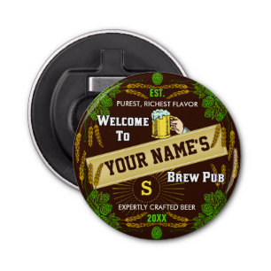 Personalized Brewpub Welcome: Hops Barley Beer Bottle Opener