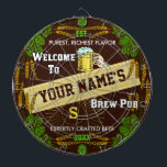 Personalized Brewpub Welcome: Hops Barley Beer Dart Board<br><div class="desc">Create your own extra-fancy custom brewpub dartboard using this beautiful and original template design. The dartboard is edged in an ornate hops and barley border, along with a beer mug graphic, a star burst effect and a central banner. The game board says, "Welcome to [your name]'s Brew Pub." Then there's...</div>