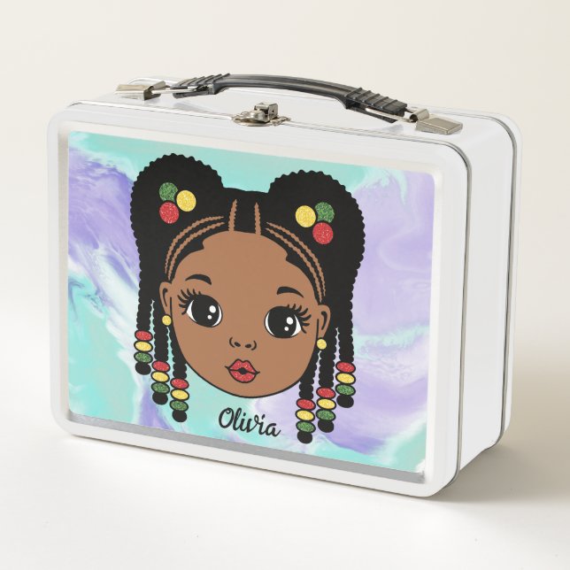 Personalized Briaded Hair Baby girl Metal Lunchbox (Front)
