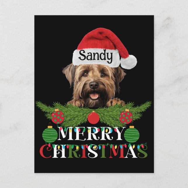 Personalized Briard Dog Merry Christmas Holiday Postcard (Front)