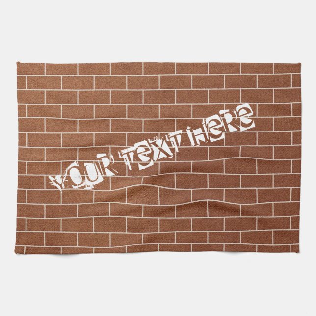Personalized Brick Wall Kitchen Towel Custom Text (Horizontal)