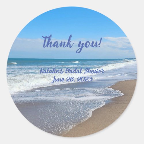 Personalized Bridal beach scene thank you Sticker