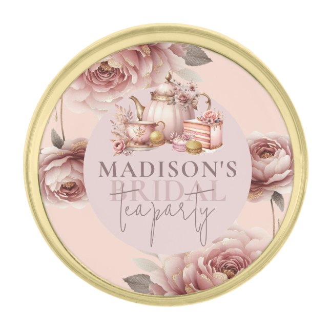 Personalized Bridal High Tea Shower  Gold Finish Lapel Pin (Front)