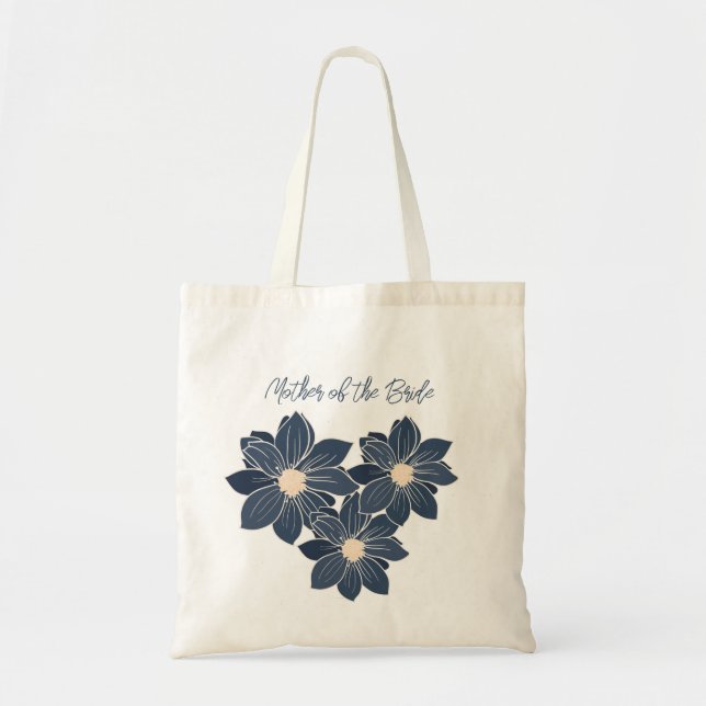 Personalized Bridal Party Gift Blue Floral Tote Bag (Front)