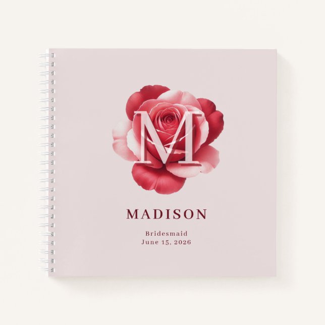 Personalized Bridal Rose Name Wedding Date Notebook (Front)