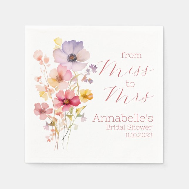 Personalized Bridal Shower Cocktail Wildflowers Napkins (Front)