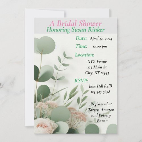 Personalized Bridal Shower Floral Invitation