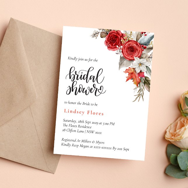 Personalized Bridal Shower Floral Rose Greenery Invitation (Creator Uploaded)