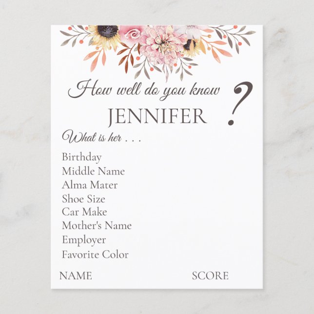 Personalized Bridal Shower Game Sheets Flyer (Front)