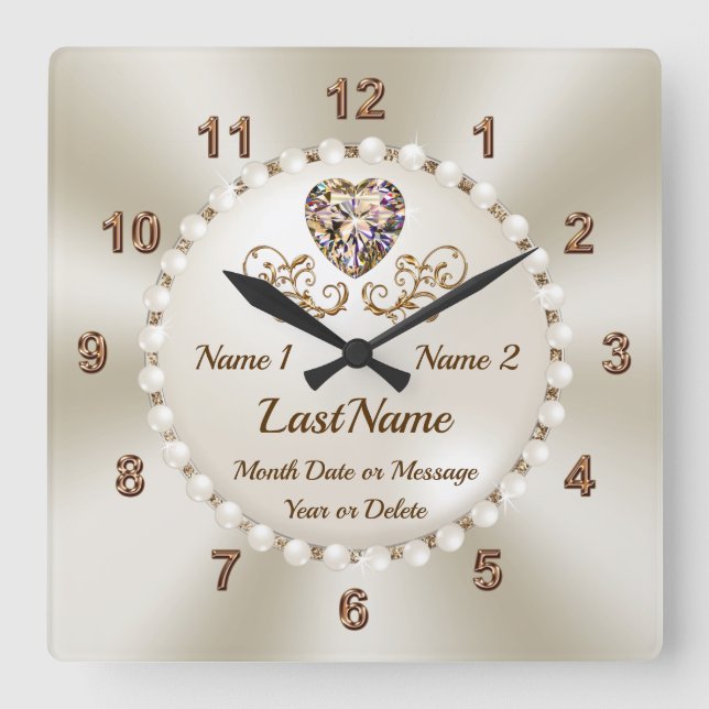 Personalized Bridal Shower Gifts for the Bride, Square Wall Clock (Front)