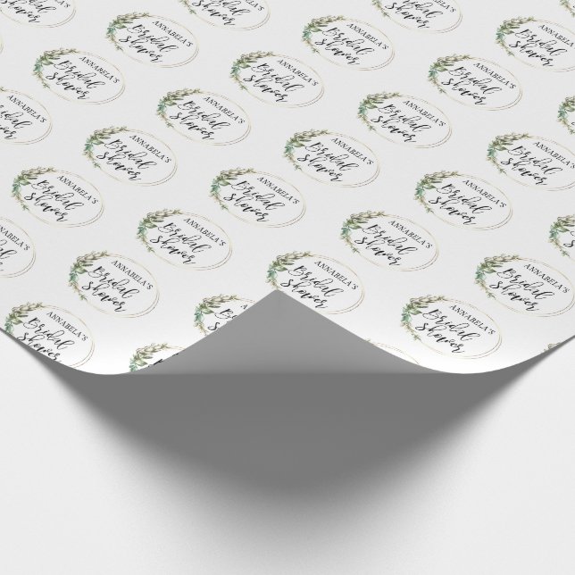 Personalized Bridal shower Green Wreath  Wrapping Paper (Corner)