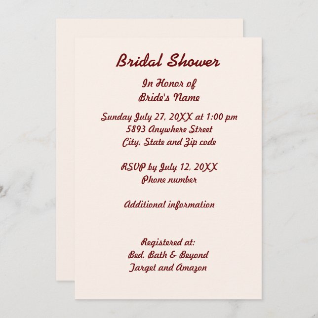 Personalized Bridal Shower Invitation Card (Front/Back)