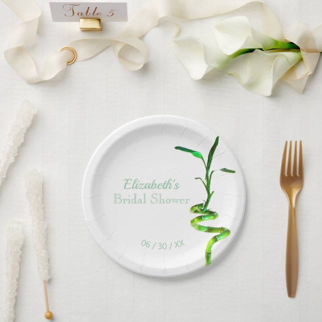 Personalized Bridal Shower Lucky Bamboo Yellow  Paper Plates (Wedding)