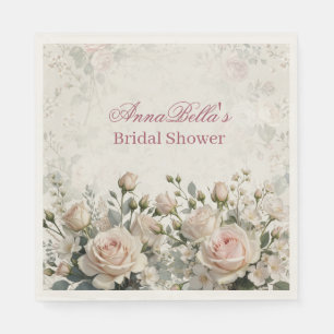 Personalized Bridal Shower Napkins Blush Rose