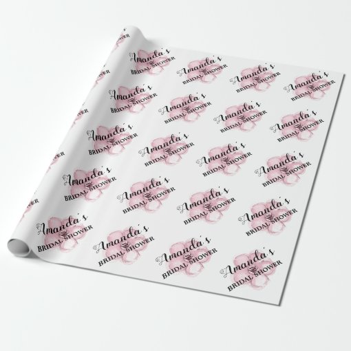 Personalized Bridal shower Pink Floral Wrapping Paper | Zazzle