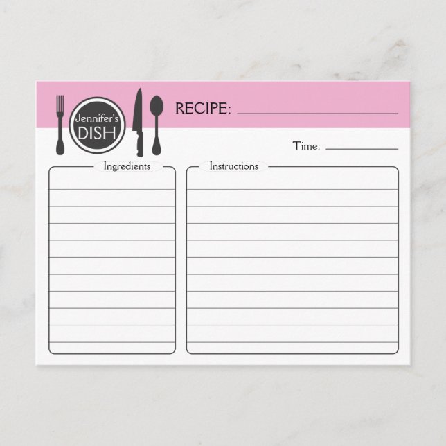 Personalized Bridal Shower Recipe Card (Front)