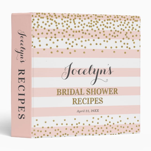Personalized Bridal Shower Recipe Keepsake Book 3 Ring Binder (Front/Spine)