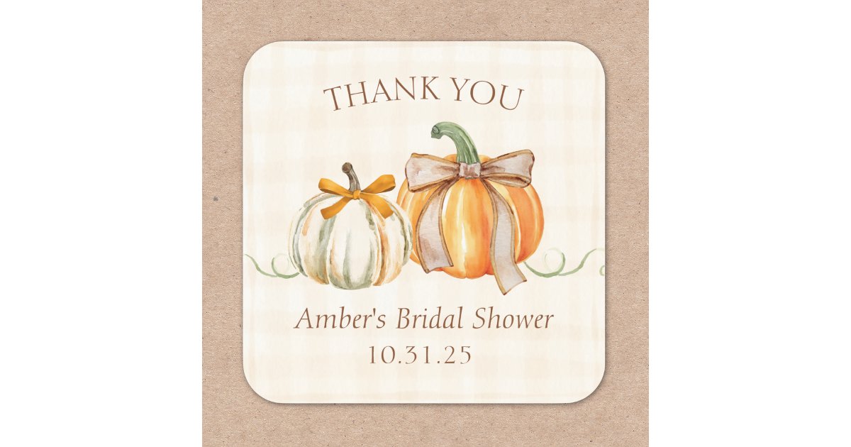 Personalized Bridal Shower Rustic Autumn Thank You Square Sticker | Zazzle
