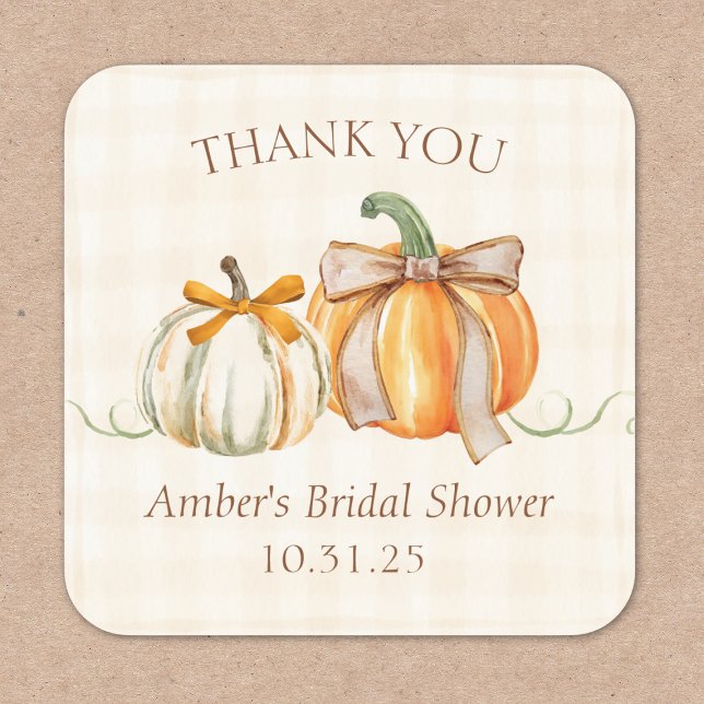 Personalized Bridal Shower Rustic Autumn Thank You Square Sticker (Creator Uploaded)
